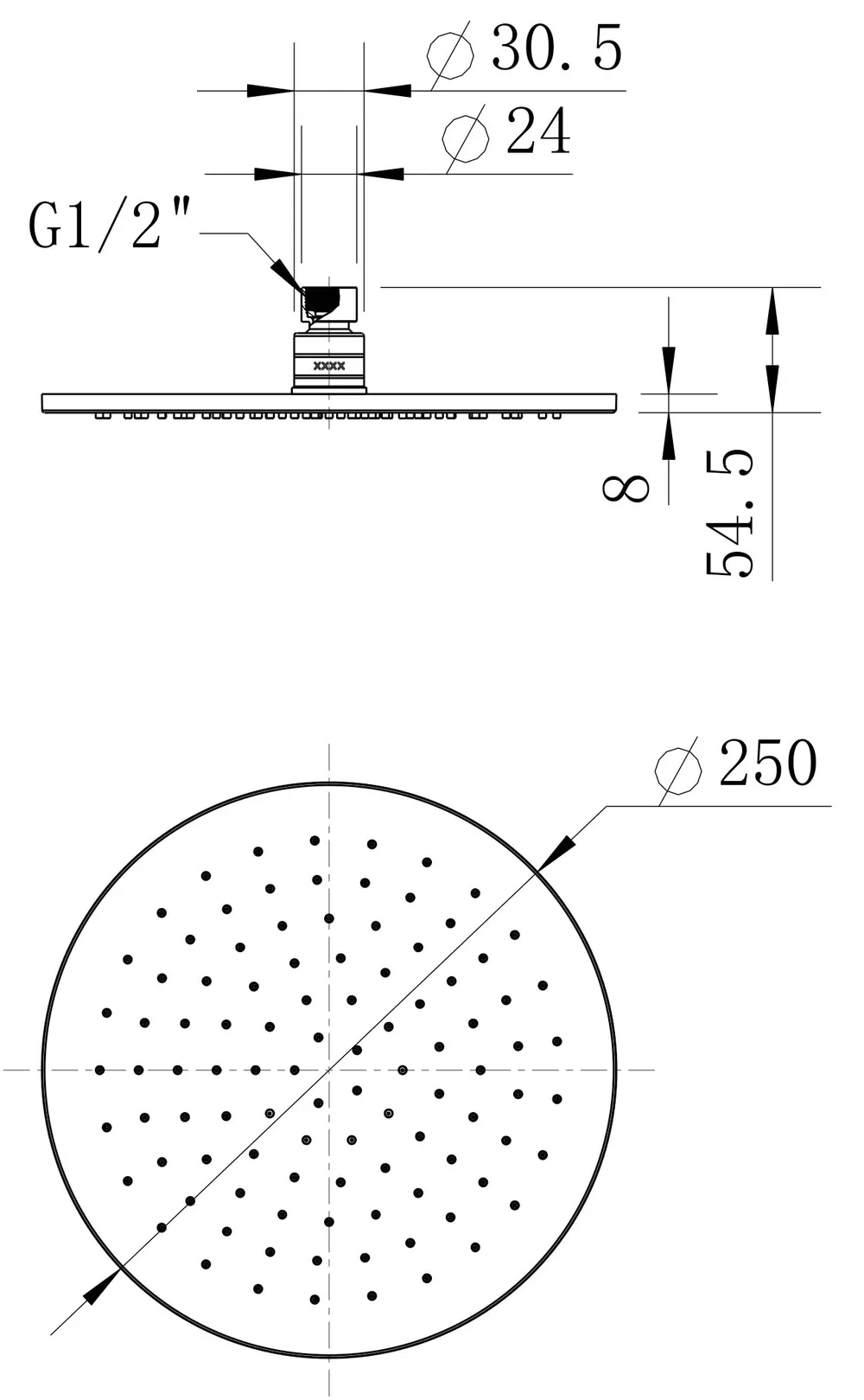 Brass Round Shower Head 250Mm Electroplated Chrome thumbnail 2