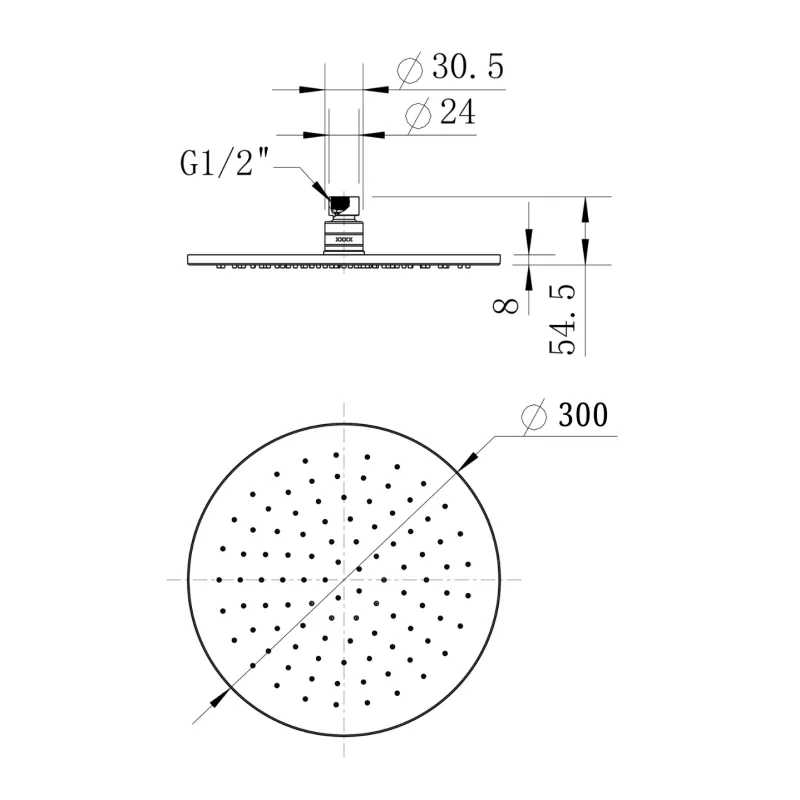 Brass Round Shower Head Matte Black 300mm thumbnail 2