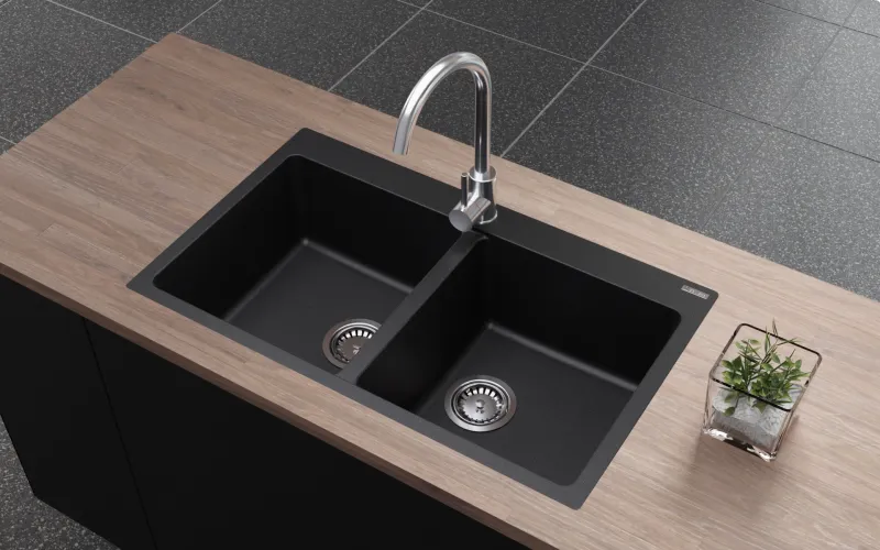Cremona Double Bowl Granite Sink – 26.5L+26.5L Black Graphite thumbnail 2