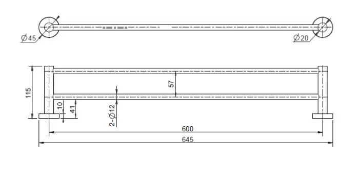 Double Towel Rail 600Mm Electroplated Chrome thumbnail 2