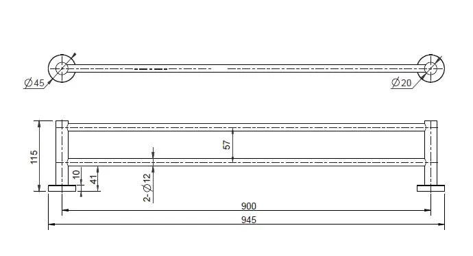 Double Towel Rail 900Mm Electroplated Chrome thumbnail 2