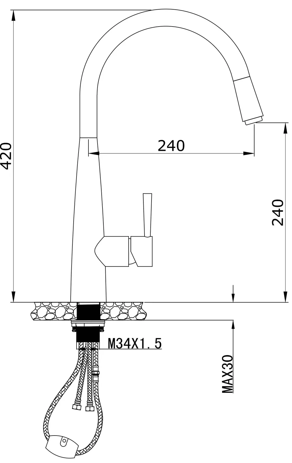 Kasper Pull Out Kitchen Mixer Electroplated Chrome thumbnail 2
