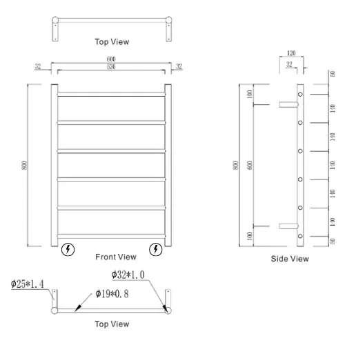 Mirage 6 Bar Heated Towel Rail
600Mm X 800Mm Brushed Chrome thumbnail 2