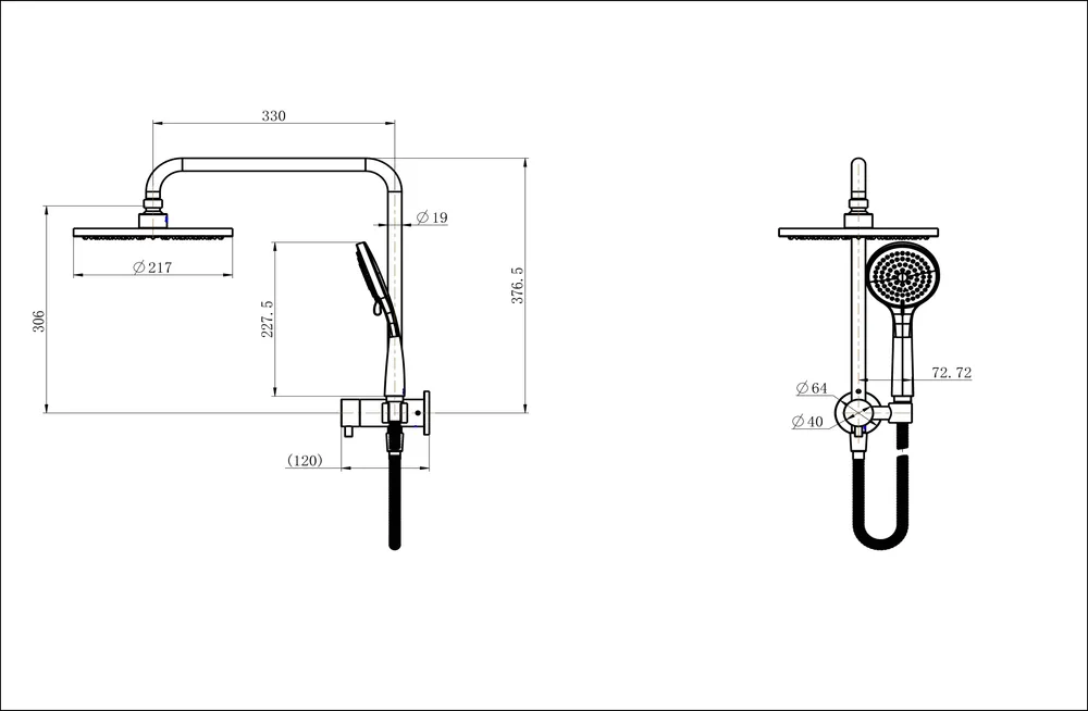 Round Half Column Shower Set Electroplated Chrome thumbnail 2