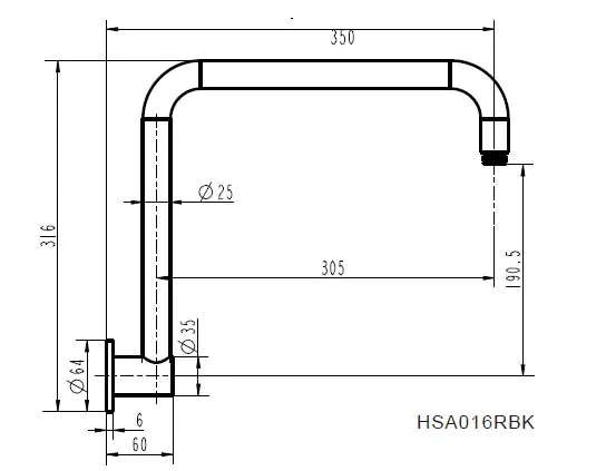Round High Rise Shower Arm
350Mm Electroplated Chrome thumbnail 2