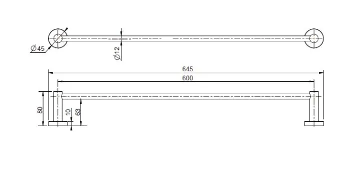 Single Towel Rail 600Mm Electroplated Chrome thumbnail 2