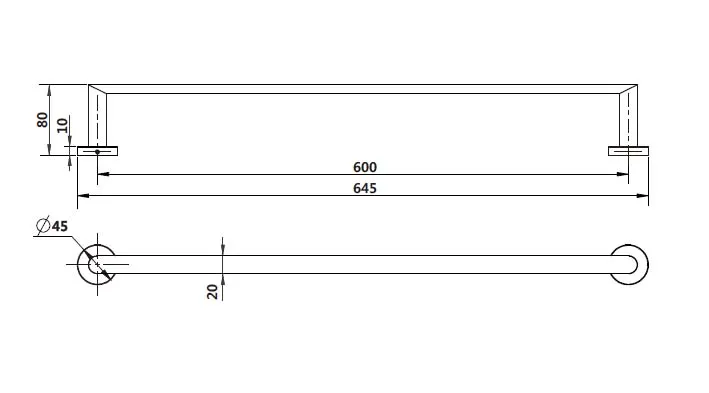 Single Towel Rail 600Mm Electroplated Chrome thumbnail 2