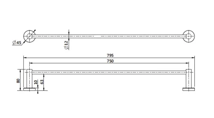 Single Towel Rail 750Mm Electroplated Chrome thumbnail 2