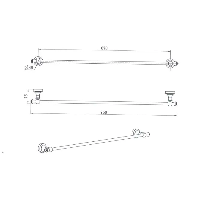 Single Towel Rail 750Mm Electroplated Chrome thumbnail 2