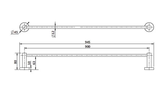 Single Towel Rail 900Mm Electroplated Chrome thumbnail 2