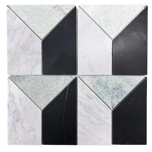 Art Deco Mint Carrara Nero Chip Size 75x15mm Sheet Size 306x306x7mm