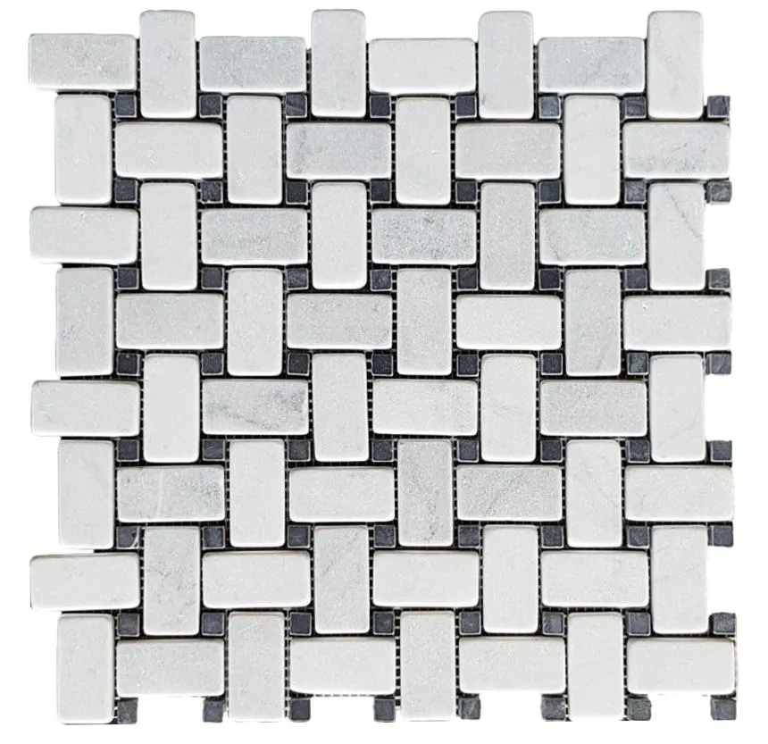 Basketweave Carrara Tumbled Nero Dot Chip Size: 25x48mm Sheet Size 305x305mm