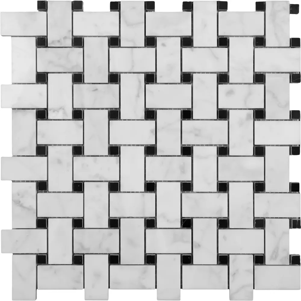 Basketweave Light Carrara Honed Nero Dot Chip Size: 25x48mm Sheet Size 305x305mm