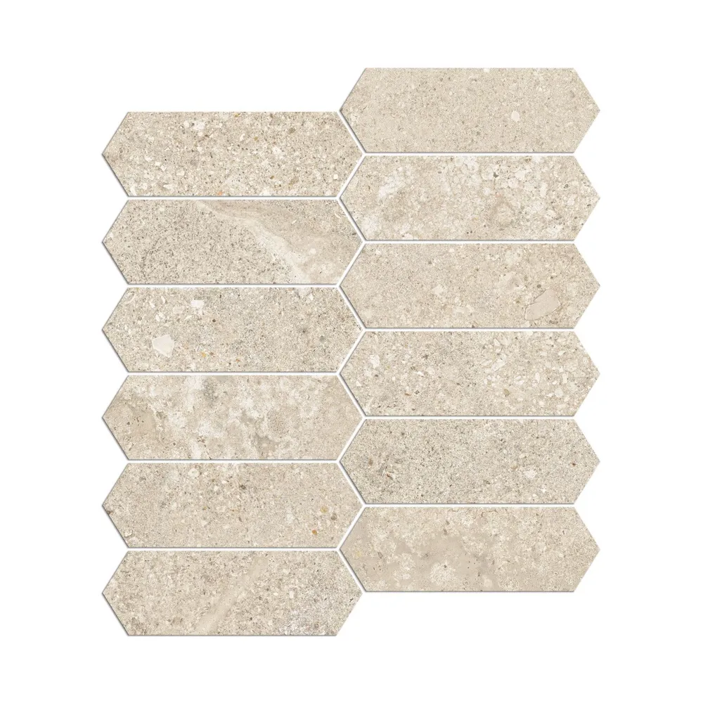 Blues Beige Stretched Hexagon Mosaic Chip SIze 48x148mm Sheet Size 272x298mm