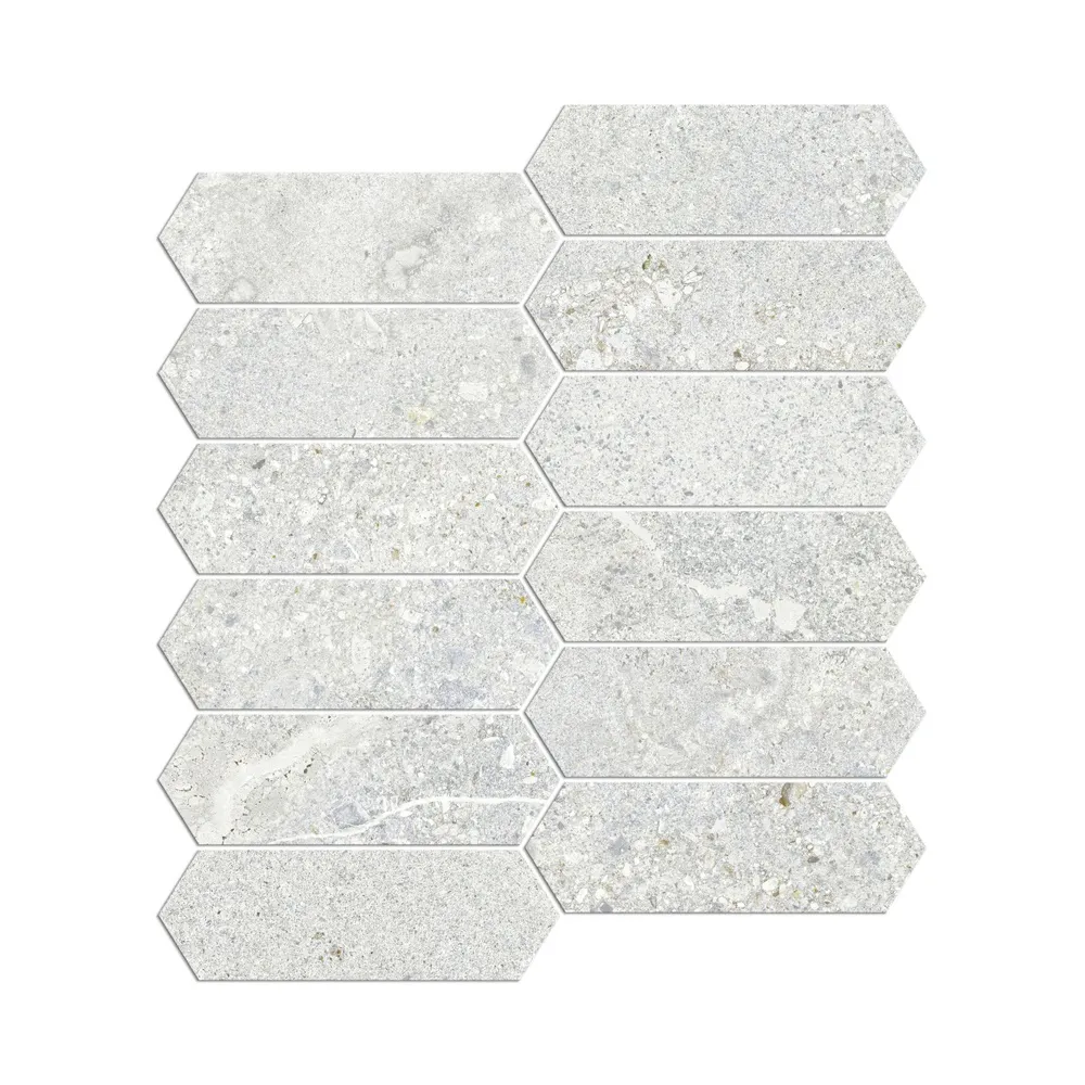 Blues White Stretched Hexagon Mosaic Chip SIze 48x148mm Sheet Size 272x298mm