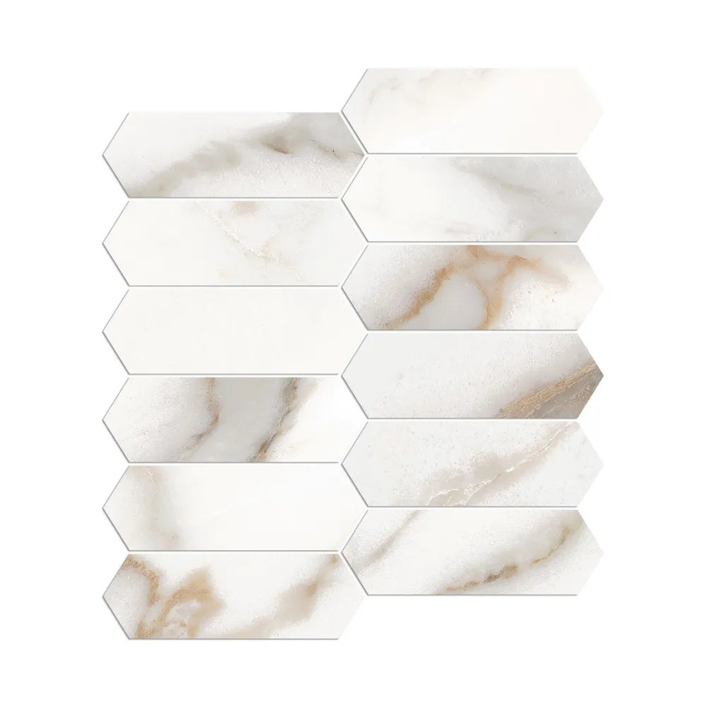 Calacatta Gold Hexagon Mosaic Chip SIze 48x148mm Sheet Size 272x298mm