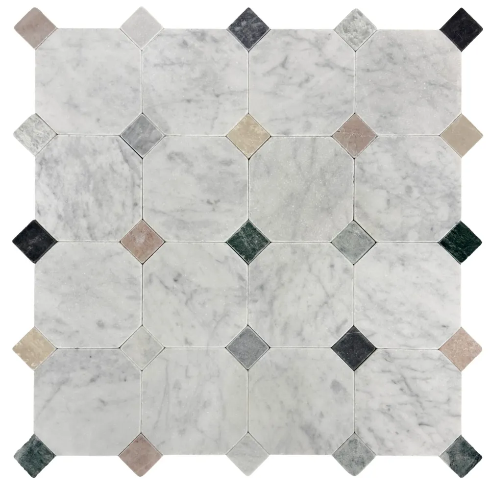 Carrara Octagon Black Dot Chip Size 48x48x7mm Sheet Size 305x305x7mm