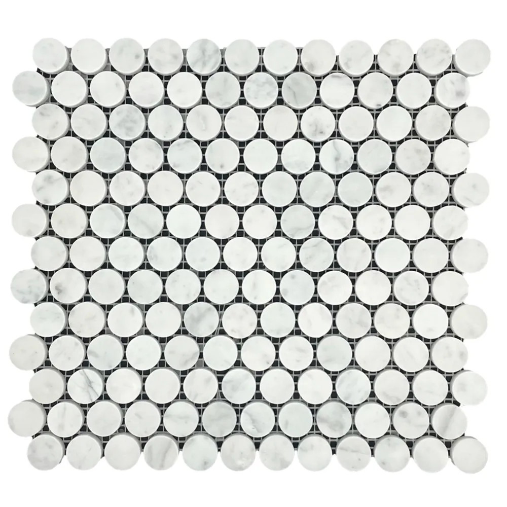 Carrara Penny Round Honed Chip Size 23mm Sheet Size 305x287x10mm