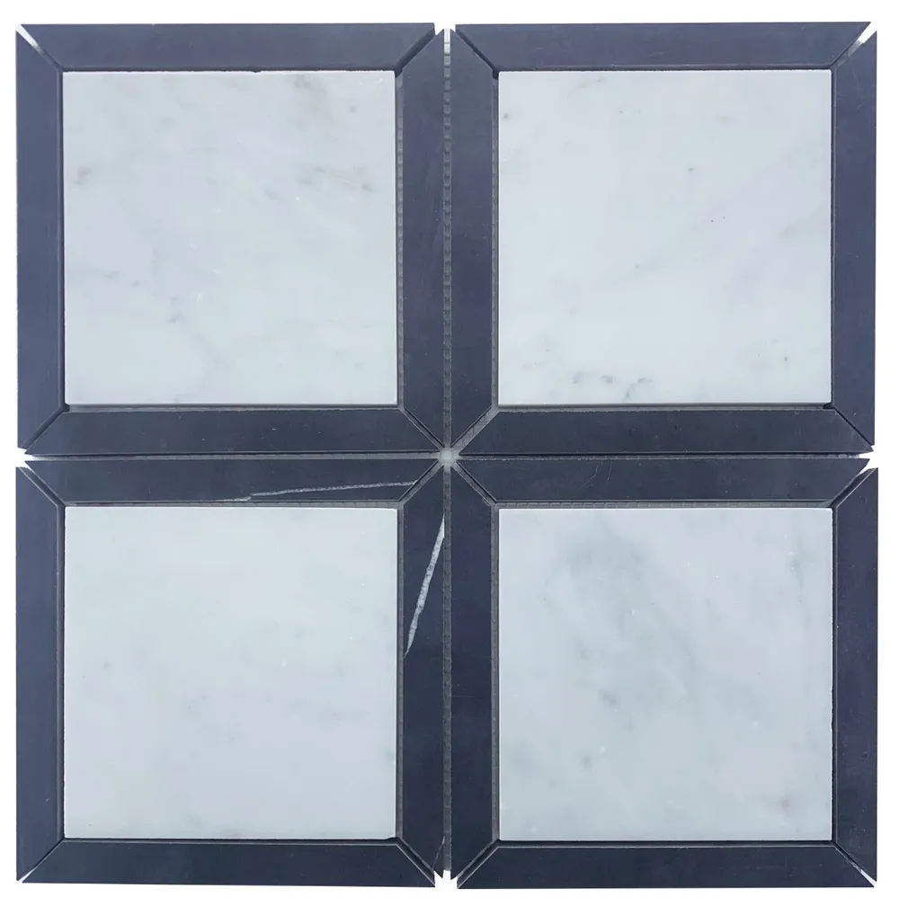 Carrara Square Nero Border Honed Chip Size 150x150mm Sheet Size 305x305x10mm