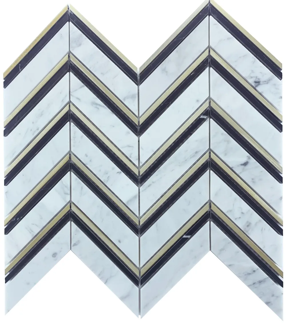 Chevron Carrara Nero Gold honed Chip Size 110x35mm Sheet Size 302x300x8mm