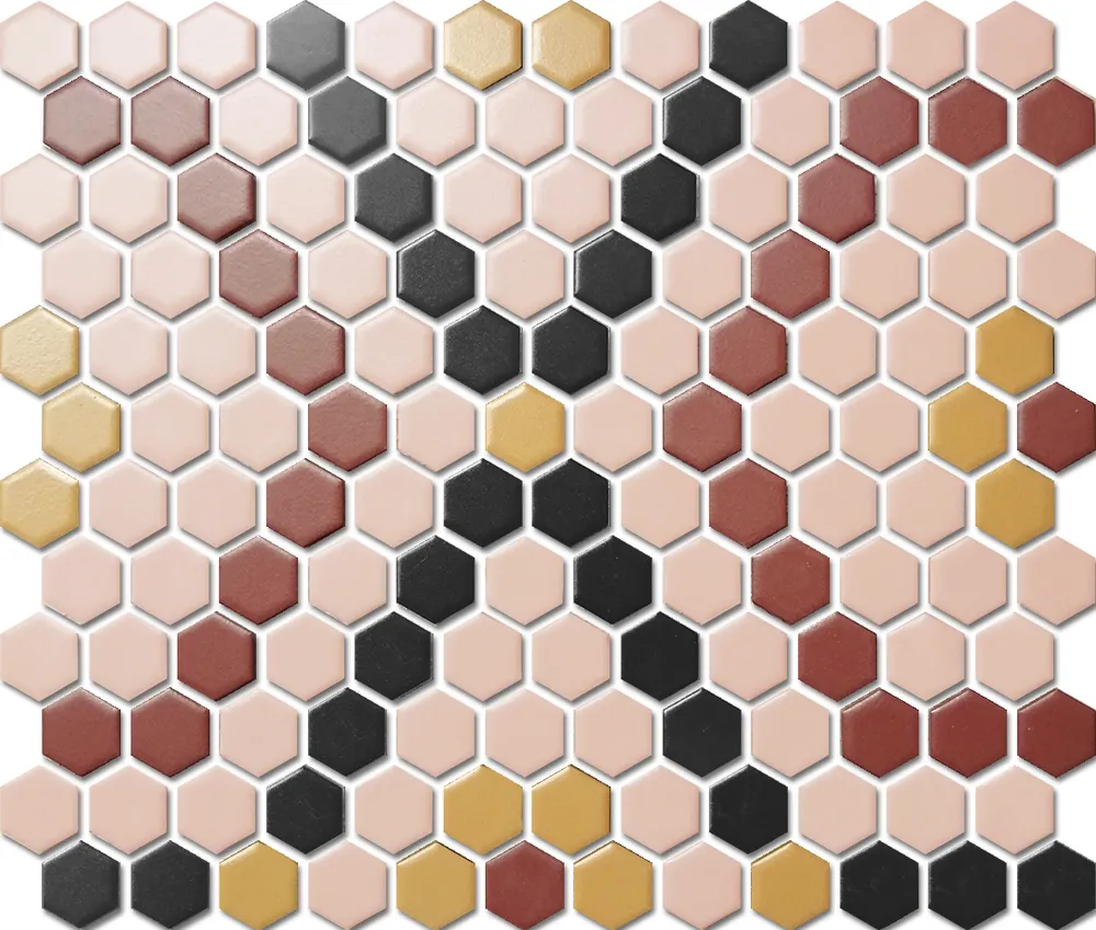 Custom-Made Mixed Colours Glazed Hexagons PGHS-0001M Chip Size 23x26x4mm Sheet Size 260x300mm
