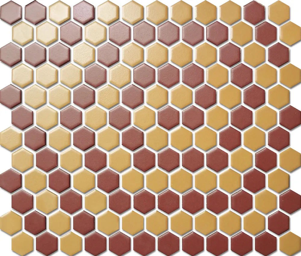 Custom-Made Mixed Colours Glazed Hexagons PGHS-0011M Chip Size 23x26x4mm Sheet Size 260x300mm