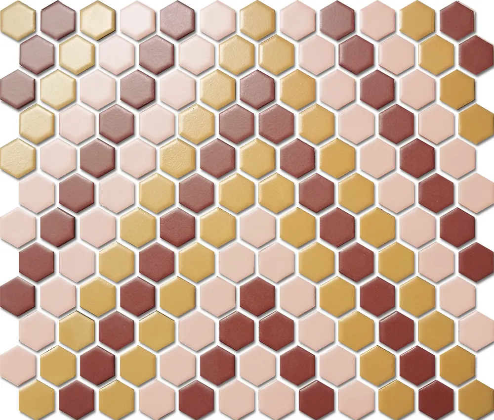 Custom-Made Mixed Colours Glazed Hexagons PGHS-0021M Chip Size 23x26x4mm Sheet Size 260x300mm