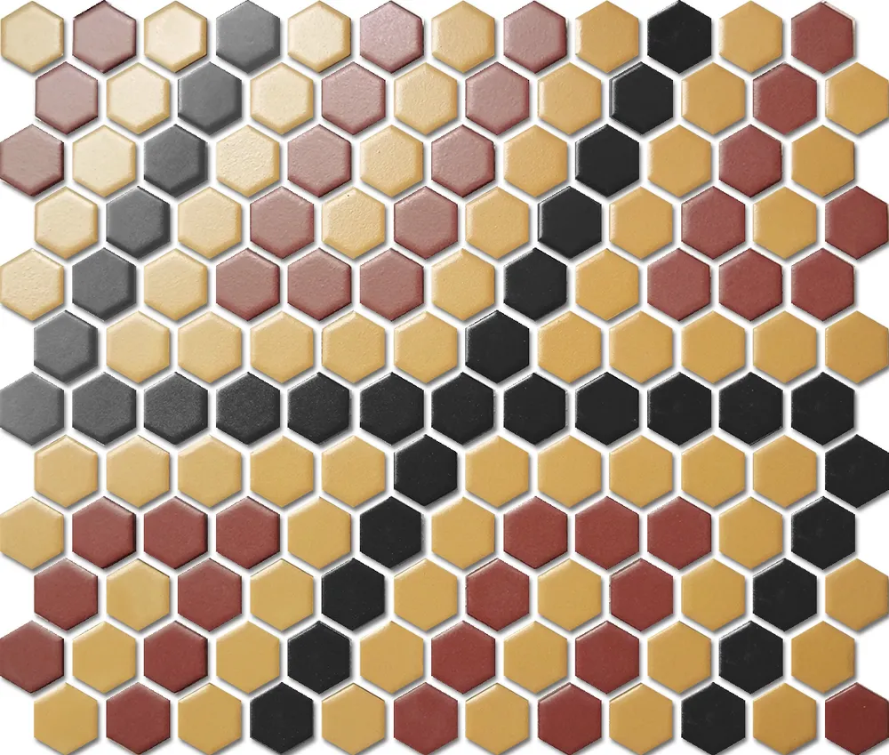 Custom-Made Mixed Colours Glazed Hexagons PGHS-0041M Chip Size 23x26x4mm Sheet Size 260x300mm