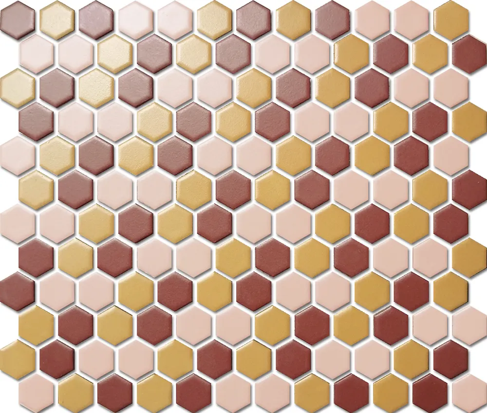 Custom-Made Mixed Colours Glazed Hexagons PGHS-0051M Chip Size 23x26x4mm Sheet Size 260x300mm