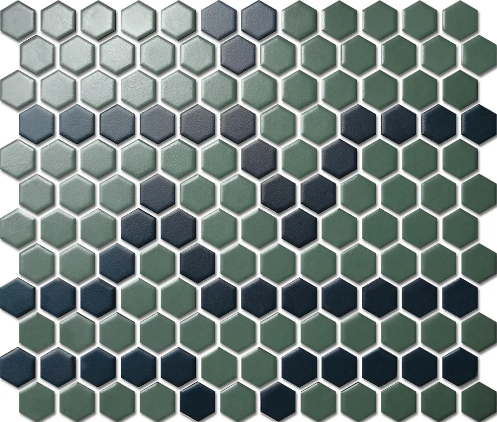 Custom-Made Mixed Colours Glazed Hexagons PGHS-0061M Chip Size 23x26x4mm Sheet Size 260x300mm