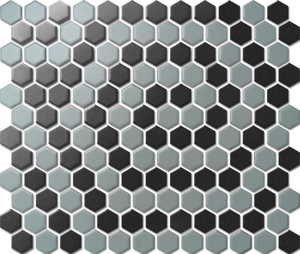 Custom-Made Mixed Colours Glazed Hexagons PGHS-0082M Chip Size 23x26x4mm Sheet Size 260x300mm