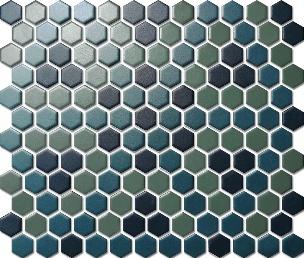 Custom-Made Mixed Colours Glazed Hexagons PGHS-0089M Chip Size 23x26x4mm Sheet Size 260x300mm