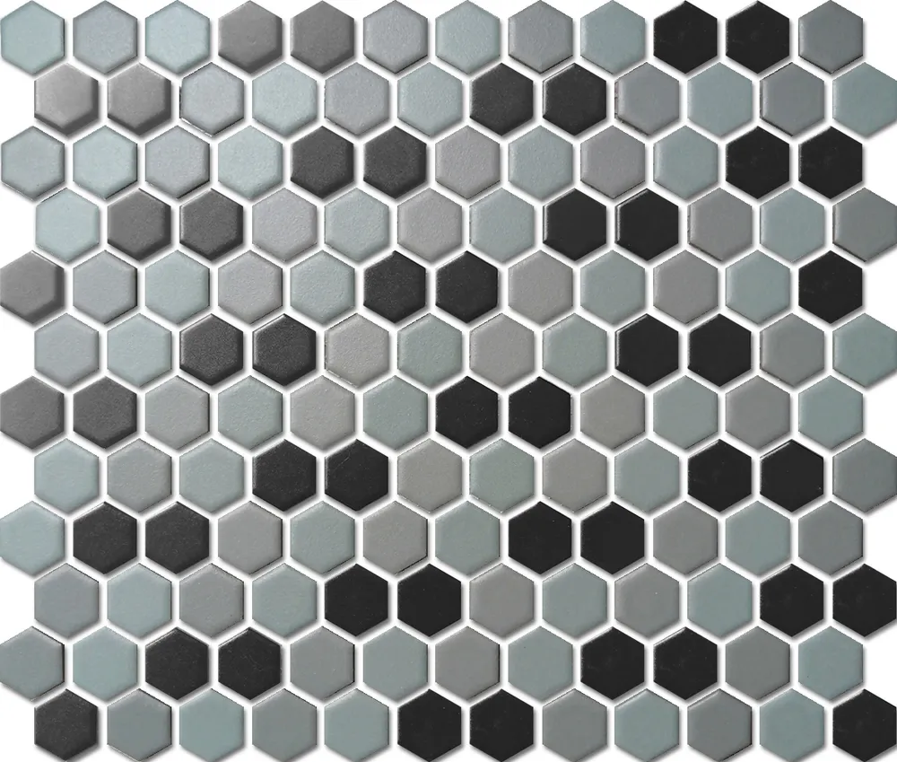 Custom-Made Mixed Colours Glazed Hexagons PGHS-0094M Chip Size 23x26x4mm Sheet Size 260x300mm