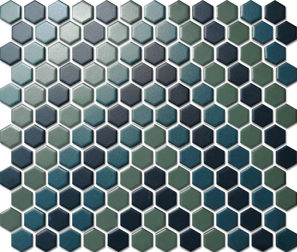 Custom-Made Mixed Colours Glazed Hexagons PGHS-0095M Chip Size 23x26x4mm Sheet Size 260x300mm