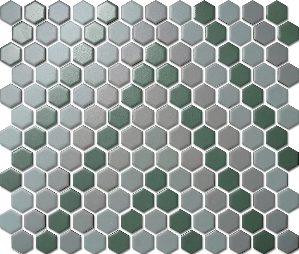 Custom-Made Mixed Colours Glazed Hexagons PGHS-0098M Chip Size 23x26x4mm Sheet Size 260x300mm