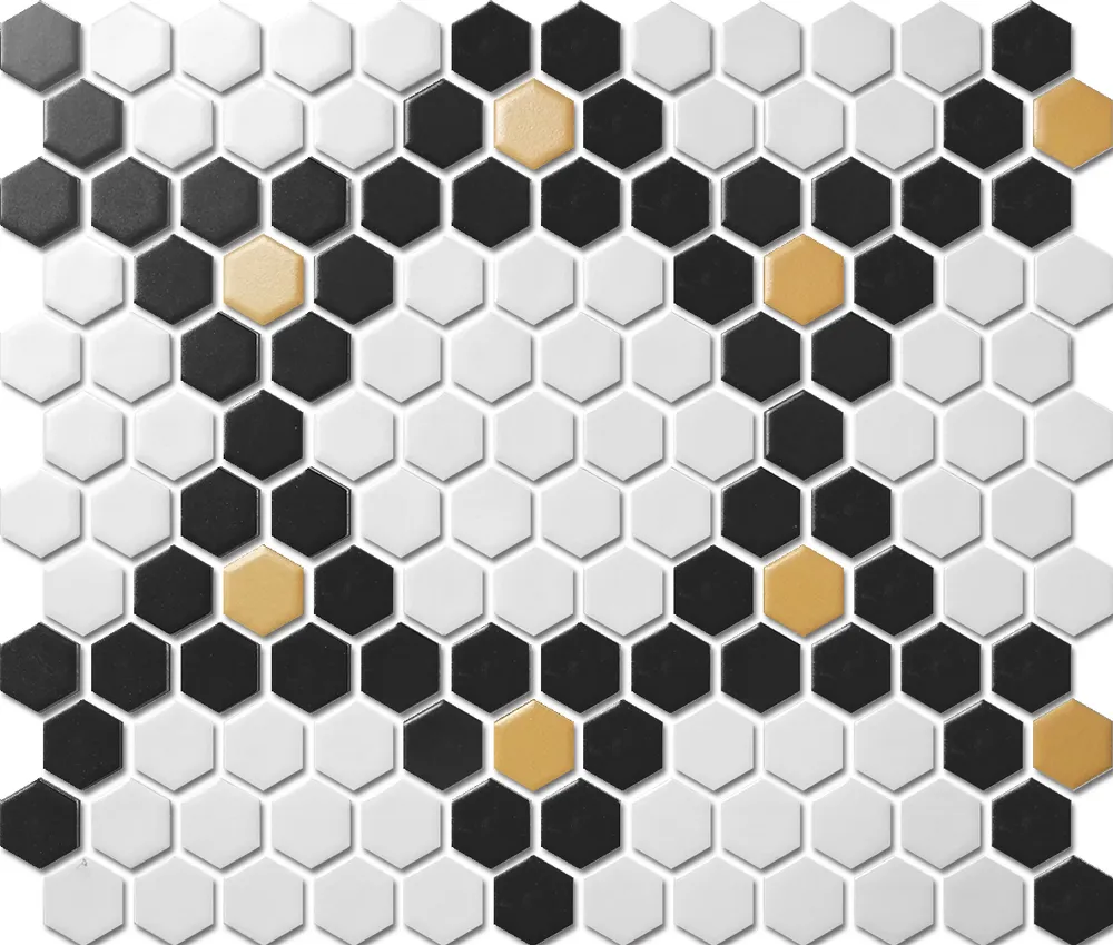 Custom-Made Mixed Colours Glazed Hexagons PGHS-0111M Chip Size 23x26x4mm Sheet Size 260x300mm