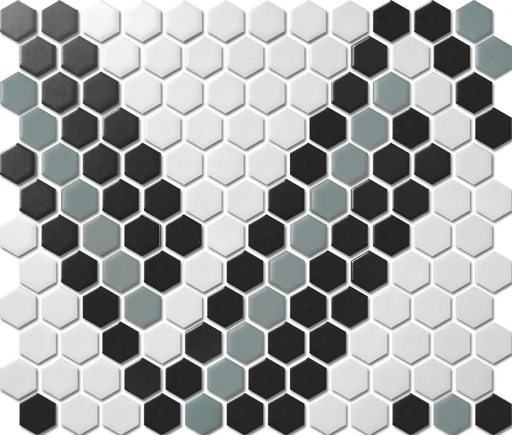 Custom-Made Mixed Colours Glazed Hexagons PGHS-0121M Chip Size 23x26x4mm Sheet Size 260x300mm