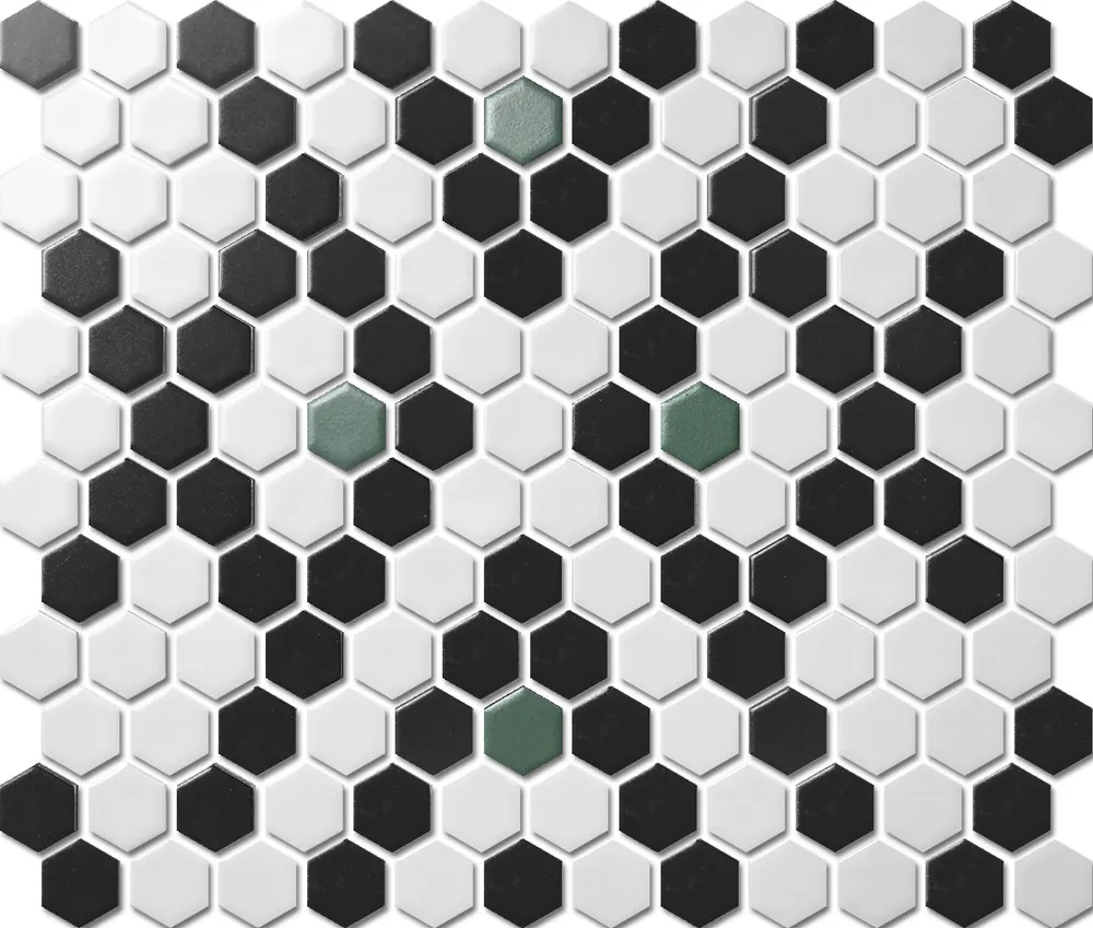 Custom-Made Mixed Colours Glazed Hexagons PGHS-0211M Chip Size 23x26x4mm Sheet Size 260x300mm