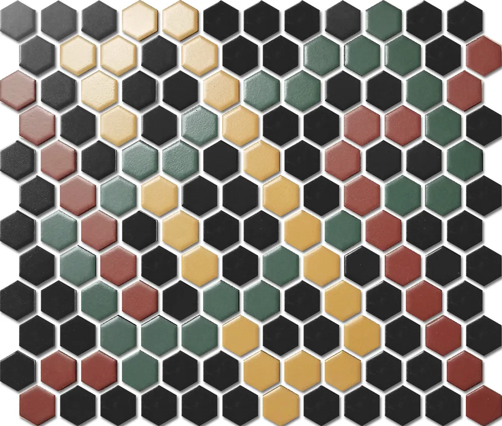 Custom-Made Mixed Colours Glazed Hexagons PGHS-0231M Chip Size 23x26x4mm Sheet Size 260x300mm