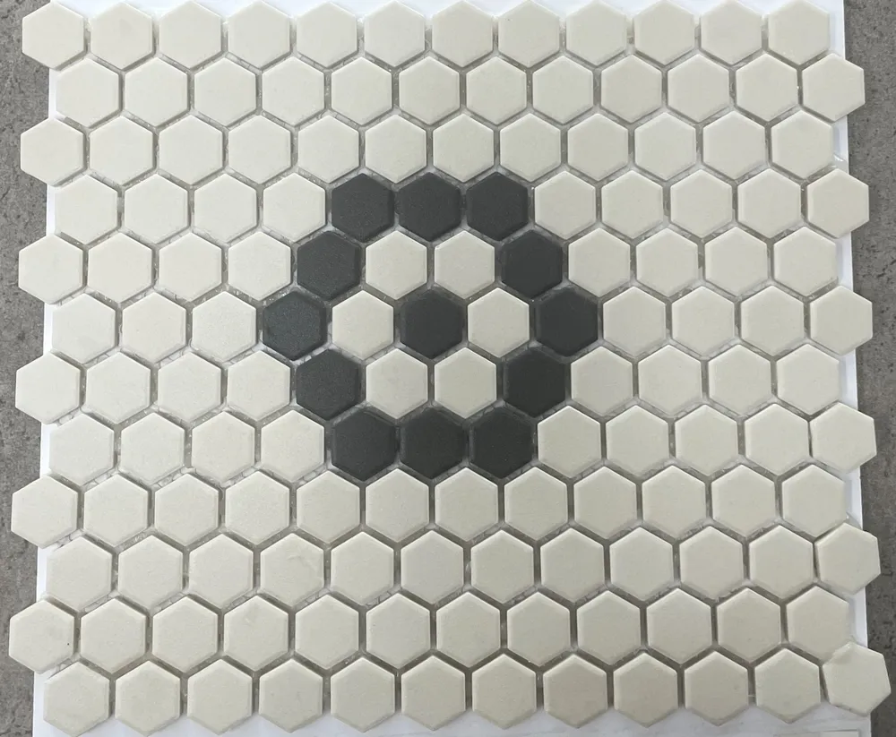 Custom-Made Pattern Unglazed Hexagons Kensington Chip Size 23x26x4mm Sheet Size 260x300mm