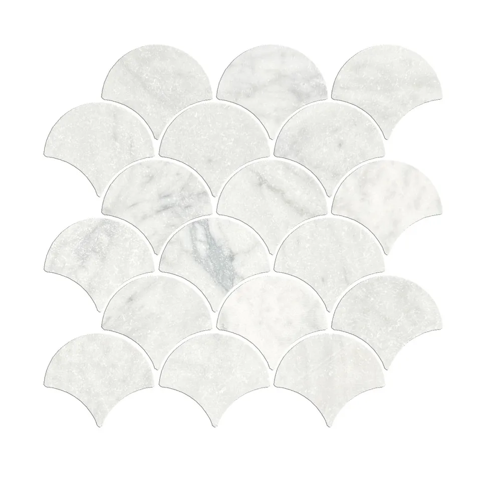 Fish Scale Carrara Tumbled Chip Size :79x80x10mm Sheet Size245x254mm