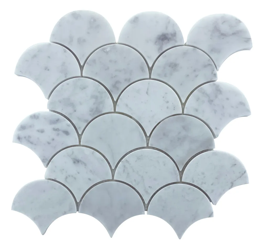 Fishscale Carrara Honed Chip Size 69x78x7mm Sheet Size 235x225mm