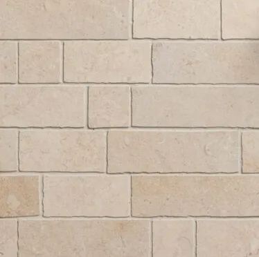 French Limestone Ivory Tumbled Edge Mix Brickbond Mosaic