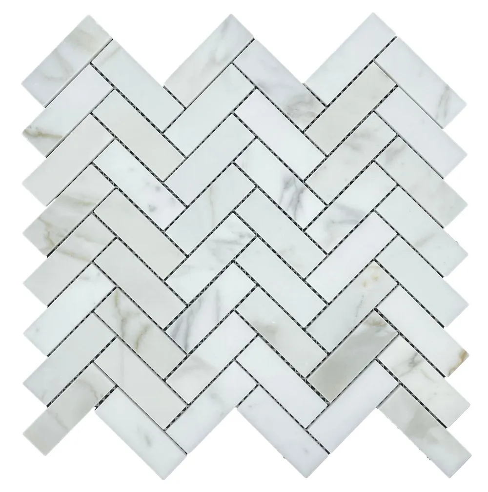 Herringbone Calacatta Gold Chip Size 75x25x7mm Sheet Size 325x305mm