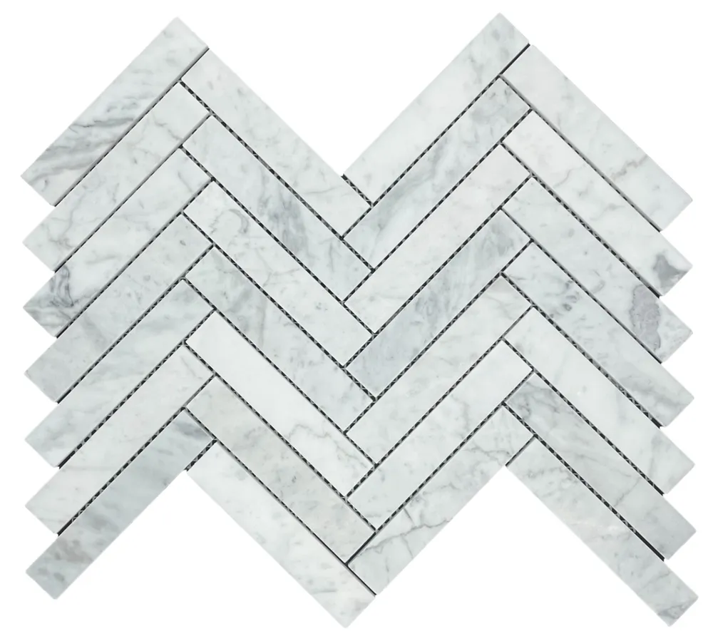 Herringbone Carrara Honed Chip Size 130x25x7mm Sheet Size 372x266x7mm