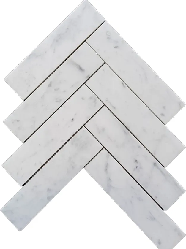 Herringbone Carrara Honed Chip Size 200x50x10mm Sheet Size 293x285x10mm