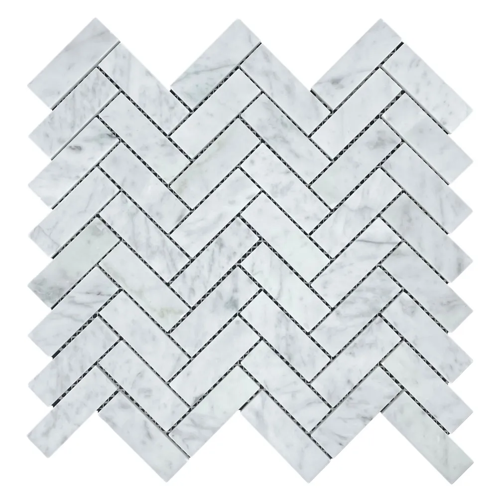 Herringbone Carrara Honed Chip Size 75x25x7mm Sheet Size 325x305mm
