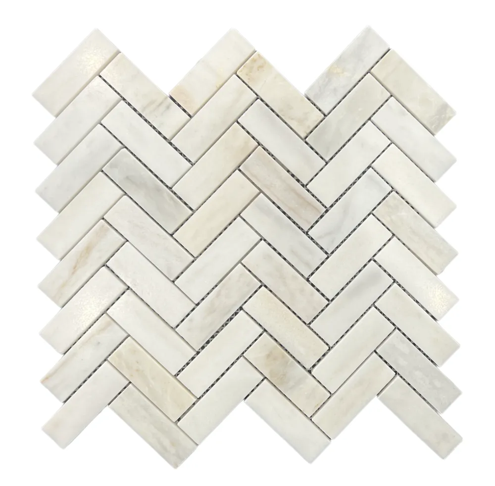 Herringbone Lotus White Honed Chip Size 75x25x10mm Sheet Size 325x305mm