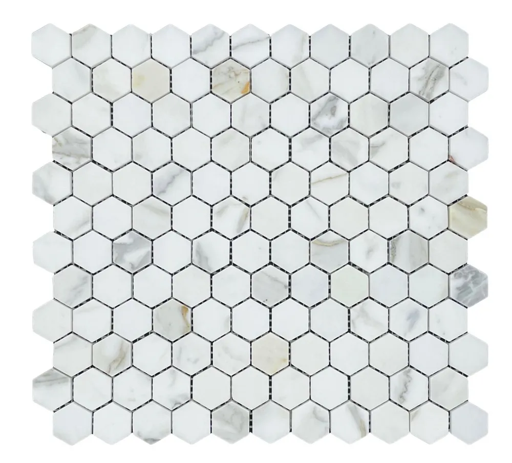 Hexagon Calacatta Gold Honed Chip Size 25x25x7mm Sheet Size 280x295mm