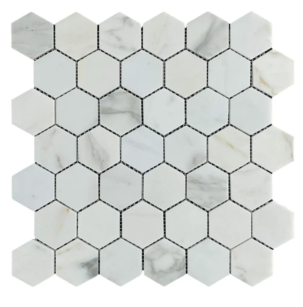 Hexagon Calacatta Gold Honed Chip Size 48x48x7mm Sheet Size 298x305mm